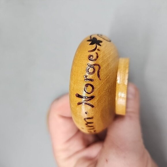 Vintage Hand Crafted 1.5x2.5" Round Wood Norwegian Trinket Jewelry Box Milk Goat - Picture 6 of 6